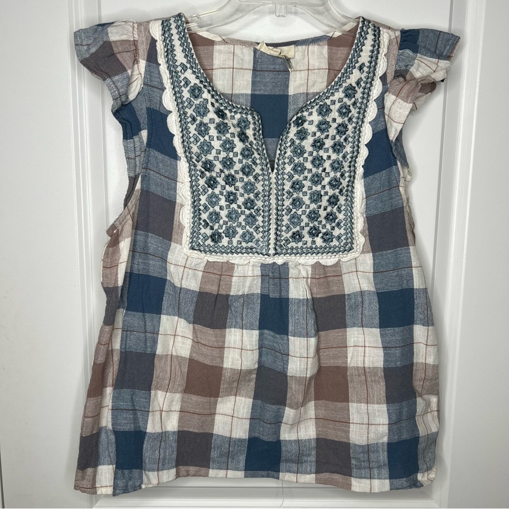 Entro Blue and Brown Plaid Blouse